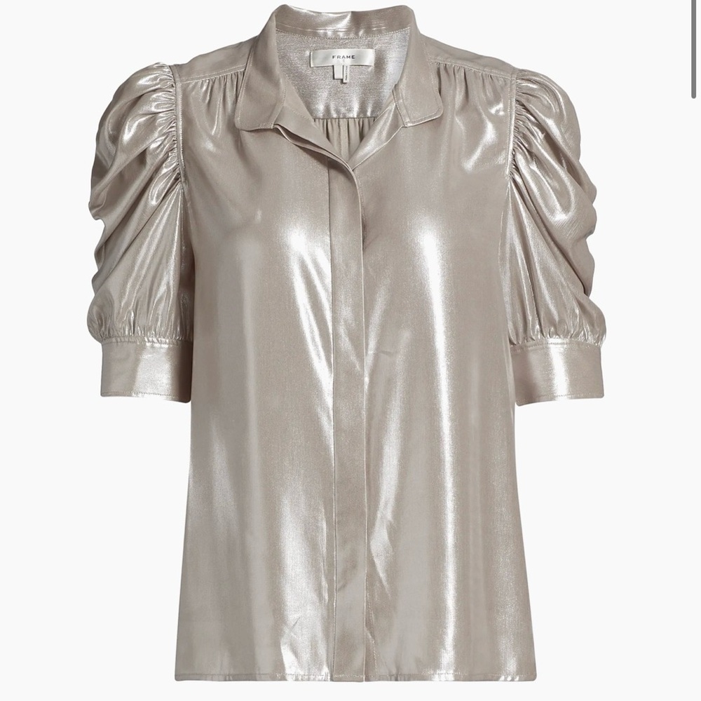 NWT Frame Gillian Metallic Puff-Sleeve Top Sz S